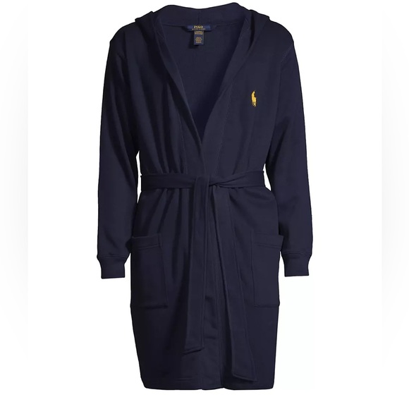 POLO RALPH LAUREN Navy Brushed Fleece Robe Size S/M - Picture 1 of 14